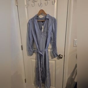 J. Crew Women's Light Blue Long Sleeve Belted Maxi Dress with Slip Dress Size S